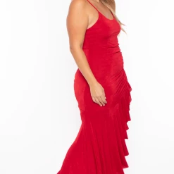 Curvy Sense Party Shop Plus Size Fayette Flamenco Ruffle Dress - Red