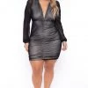 Curvy Sense Plus Size Feeling Myself Ruched Bodycon Dress- Black New Arrivals