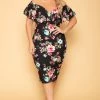 Curvy Sense Plus Size Floral Frill Bodycon Dress - Black New Arrivals