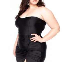 Curvy Sense Plus Size Francesca Strapless Dress - Black Back In Stock