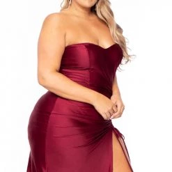 Curvy Sense Back In Stock Plus Size Francesca Strapless Dress - Wine