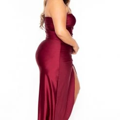 Curvy Sense Back In Stock Plus Size Francesca Strapless Dress - Wine