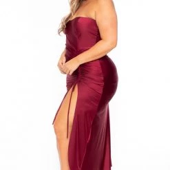 Curvy Sense Back In Stock Plus Size Francesca Strapless Dress - Wine