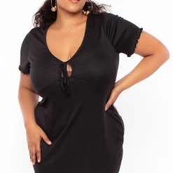 Curvy Sense Dresses Plus Size Front Keyhole Bodycon Dress - Black