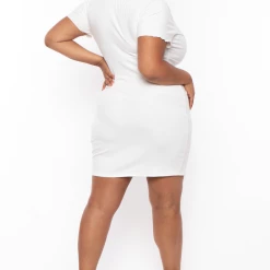 Curvy Sense Plus Size Front Keyhole Bodycon Dress - Ivory