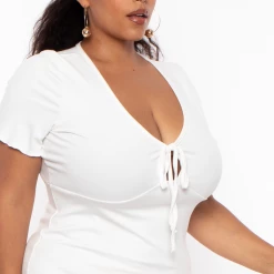 Curvy Sense Plus Size Front Keyhole Bodycon Dress - Ivory