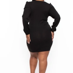 Curvy Sense Plus Size Front Twist Ribbed Dress - Black 11 Curvy Sense Plus Size Front Twist Ribbed Dress - Black