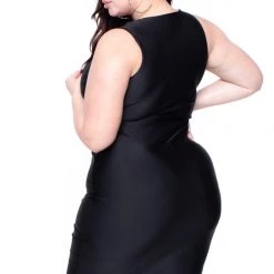 Curvy Sense Plus Size Gigi Metallic Emblem Dress - Black Party Shop