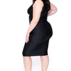 Curvy Sense Plus Size Gigi Metallic Emblem Dress - Black Party Shop