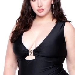 Curvy Sense Plus Size Gigi Metallic Emblem Dress - Black Party Shop