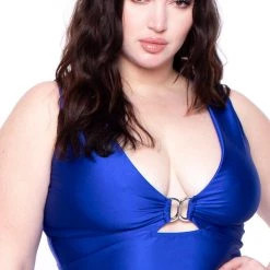 Curvy Sense Plus Size Gigi Metallic Emblem Dress - Royal Blue Party Shop