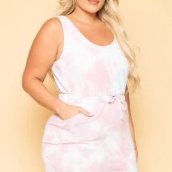 Curvy Sense New Arrivals Plus Size Gillian Tie Dye Mini Dress - Mauve