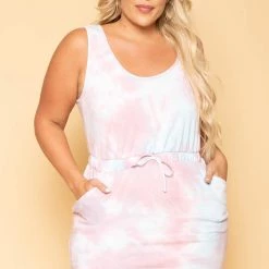 Curvy Sense New Arrivals Plus Size Gillian Tie Dye Mini Dress - Mauve
