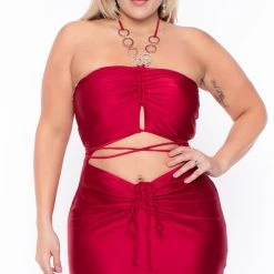 Curvy Sense Dresses Plus Size Giselle Halter Dress - Red