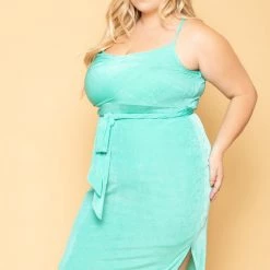 Curvy Sense New Arrivals Plus Size Giuliana Slinky Bodycon Dress- Mint