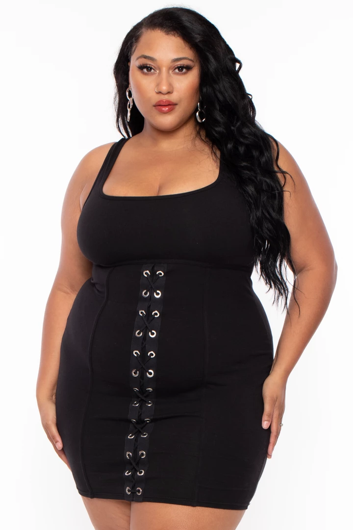 Curvy Sense Plus Size Grommet Bodycon Dress - Black 4 Curvy Sense Plus Size Grommet Bodycon Dress - Black