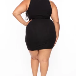 Curvy Sense Plus Size Grommet Bodycon Dress - Black 9 Curvy Sense Plus Size Grommet Bodycon Dress - Black