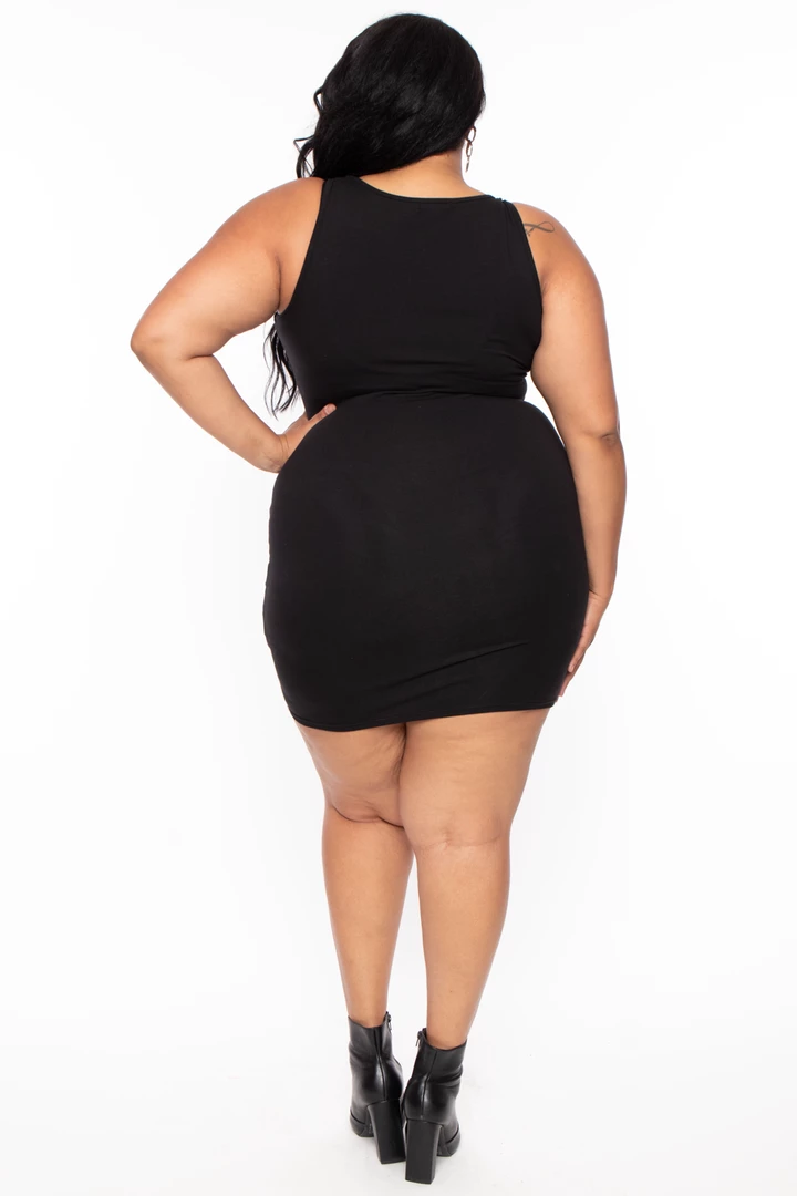 Curvy Sense Plus Size Grommet Bodycon Dress - Black 5 Curvy Sense Plus Size Grommet Bodycon Dress - Black