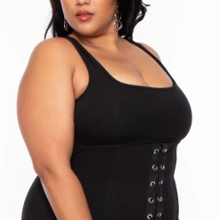 Curvy Sense Plus Size Grommet Bodycon Dress - Black 11 Curvy Sense Plus Size Grommet Bodycon Dress - Black