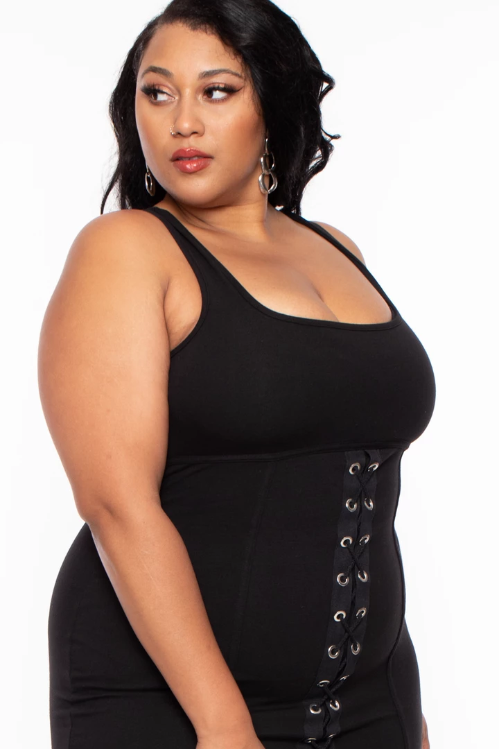 Curvy Sense Plus Size Grommet Bodycon Dress - Black 7 Curvy Sense Plus Size Grommet Bodycon Dress - Black