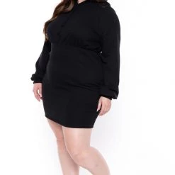 Curvy Sense Plus Size Hali Hoodie Sweatshirt Dress - Black Little Black Styles