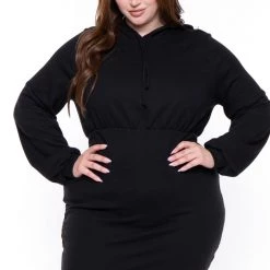 Curvy Sense Plus Size Hali Hoodie Sweatshirt Dress - Black Little Black Styles