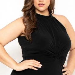 Curvy Sense Party Shop Plus Size Halter Knotted Dress - Black