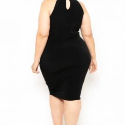 Curvy Sense Party Shop Plus Size Halter Knotted Dress - Black