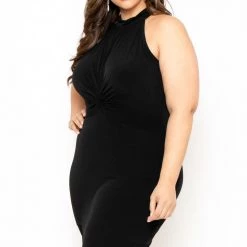 Curvy Sense Party Shop Plus Size Halter Knotted Dress - Black