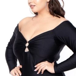 Curvy Sense Plus Size High Sheen O-Ring Dress - Black Little Black Styles