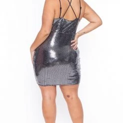 Curvy Sense Plus Size Hit The Club Party Dress - Silver Dresses