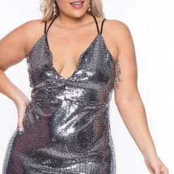 Curvy Sense Plus Size Hit The Club Party Dress - Silver Dresses