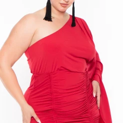 Curvy Sense Plus Size Holly One Shoulder Dress - Red