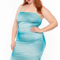 Curvy Sense Party Shop Plus Size Isla Ruched Bodycon Dress - Turquoise