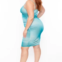 Curvy Sense Party Shop Plus Size Isla Ruched Bodycon Dress - Turquoise