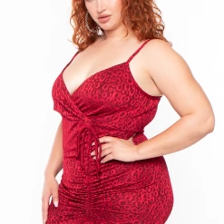 Curvy Sense Plus Size Jacquard Ruffled Dress - Red