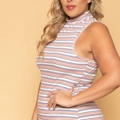 Curvy Sense Plus Size Jolie Ribbed Bodycon Dress - Cream