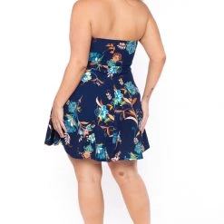 Curvy Sense New Arrivals Plus Size Kaila Floral Dress- Blue