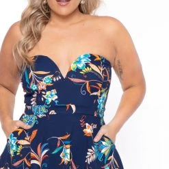 Curvy Sense New Arrivals Plus Size Kaila Floral Dress- Blue