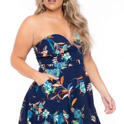 Curvy Sense New Arrivals Plus Size Kaila Floral Dress- Blue