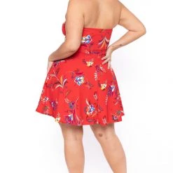 Curvy Sense Plus Size Kaila Floral Dress- Red
