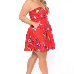 Curvy Sense Plus Size Kaila Floral Dress- Red