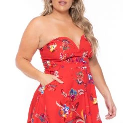 Curvy Sense Plus Size Kaila Floral Dress- Red