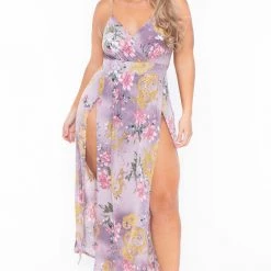 Curvy Sense Plus Size Kalini M-Slit Maxi Dress - Lavender Back In Stock