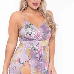 Curvy Sense Plus Size Kalini M-Slit Maxi Dress - Lavender Back In Stock