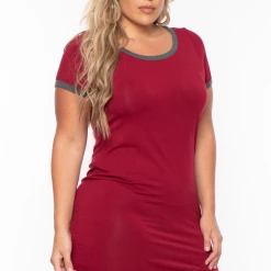 Curvy Sense Plus Size Kate Tee Dress - Burgundy Dresses