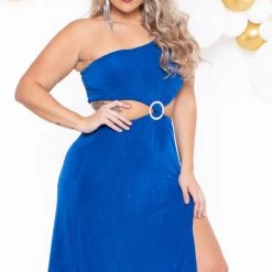 Curvy Sense Plus Size Kateri Cut Out Dress- Blue