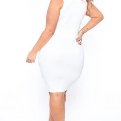Curvy Sense Plus Size Keyhole Tie Knot Dress- Ivory Back In Stock