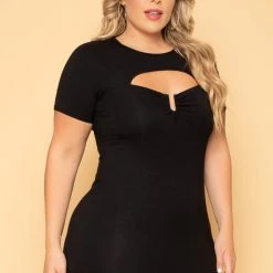 Curvy Sense New Arrivals Plus Size Kiss Me More Bodycon Dress- Black