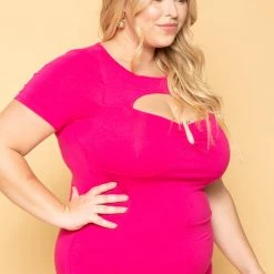 Curvy Sense Plus Size Kiss Me More Bodycon Dress- Fuchsia